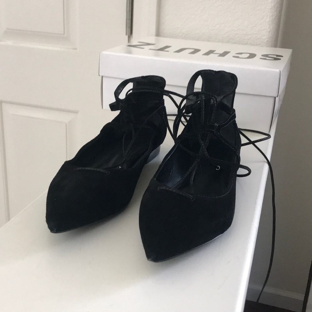 Black Schutz Lace up Flats size 9 US 40 EU